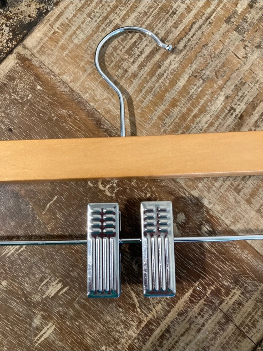 10 Pants Hangers Wood and Metal With Clips